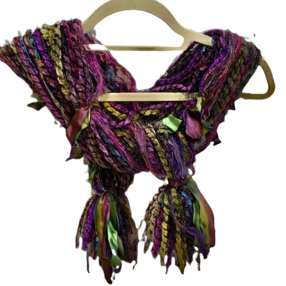 NWOT Handmade crochet and ribbon scarf - Picture 1 of 2